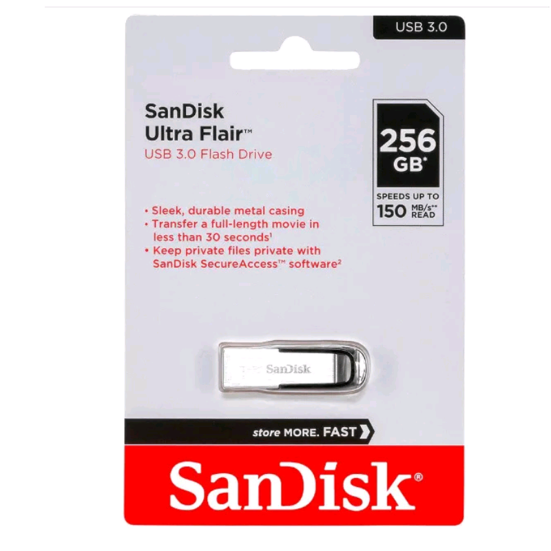 SanDisk Ultra Flair USB 3.0 Flash Drive - 256GB (Black).             Model Number: SDCZ73-256G-I35