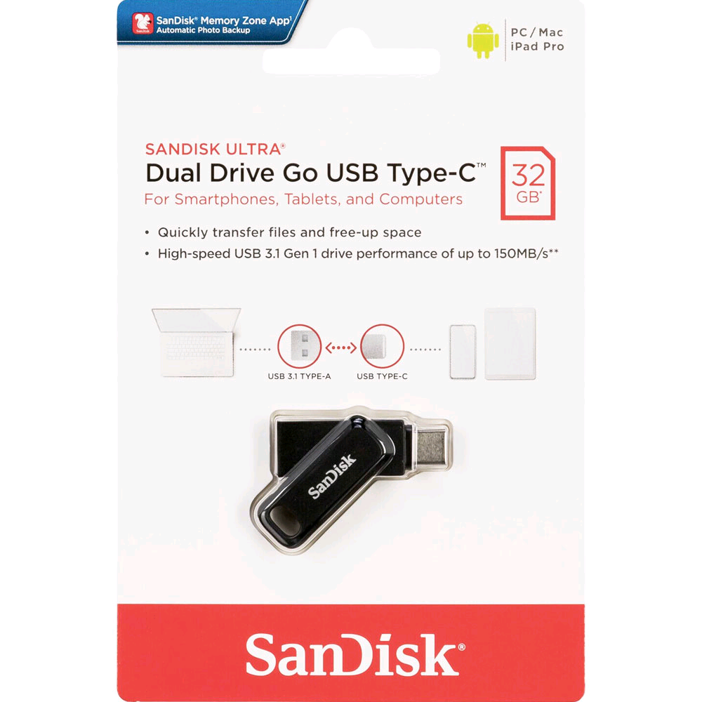 SanDisk Ultra Dual Drive Go USB Type-C™ - 32GB (Black).                                      Model Number: SDDDC3-032G-G46