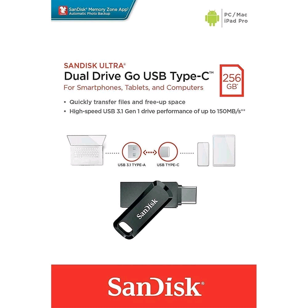 SanDisk Ultra Dual Drive Go USB Type-C™ - 256GB (Black).                                     Model Number: SDDDC3-256G-G46