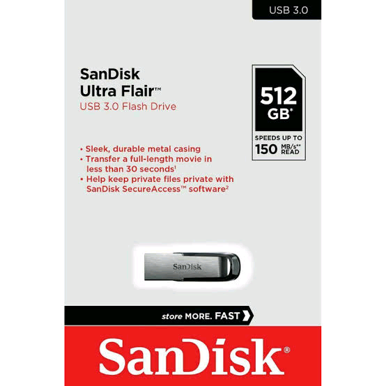 SanDisk Ultra Flair USB 3.0 Flash Drive - 512GB (Black).                                     Model Number: SDCZ73-512G-G46